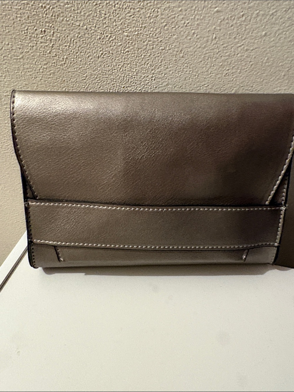 summer & rose Metallic Silver/ Taupe Fold-Over Clutch Crossbody Bag